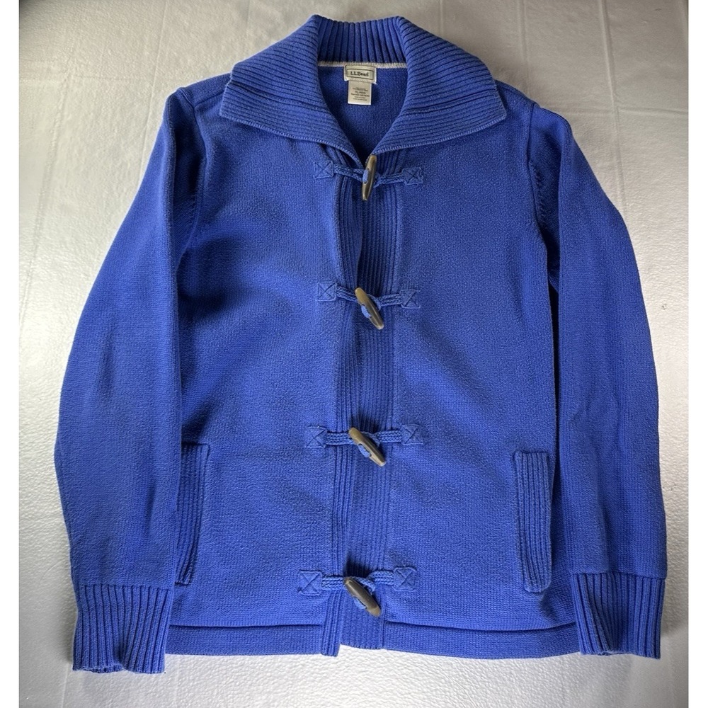 LL Bean Cardigan Women's XL Regular Blue Tight Knit Collared Pullover Sweater